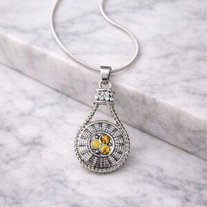 Interchangeable Rhinestone Roped Snap Pendant Necklace Silver Topaz Yellow